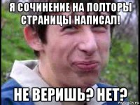 я сочинение на полторы страницы написал! не веришь? нет?