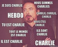 Je suis Charlie Nous sommes Charlies Tu est Charlie Il est Charlie Ils sont Charlie Vous êtes Charlie Tout le monde est Charlie Charlie Hebdo Charlie, Charlie, Charlie