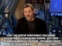  а вот, как доктор осматривает влагалище подсвечивая специальной лампой, дает свои рекомендации и наставления, спрашивает про сексуальную жизнь - это все тут есть