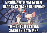 брэйн, а что мы будем делать сегодня вечером? то же что и всегда: завоевывать мир