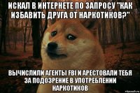 искал в интернете по запросу "как избавить друга от наркотиков?" вычислили агенты fbi и арестовали тебя за подозрение в употреблении наркотиков