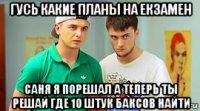 гусь какие планы на екзамен саня я порешал а теперь ты решай где 10 штук баксов найти