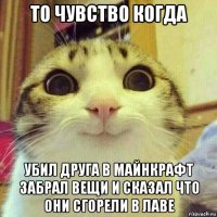 то чувство когда убил друга в майнкрафт забрал вещи и сказал что они сгорели в лаве