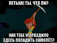 петька! ты, что ли? как тебе угораздило здесь посадить самолёт?