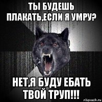 ты будешь плакать,если я умру? нет,я буду ебать твой труп!!!