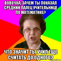 вовочка, зачем ты показал средний палец учительнице по математике? что значит ты учил еще считать до одного?