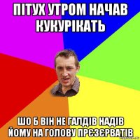 пітух утром начав кукурікать шо б він не галдів надів йому на голову прєзєрватів