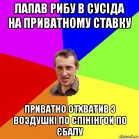 лапав рибу в сусіда на приватному ставку приватно отхватив з воздушкі по спінінгои по єбалу