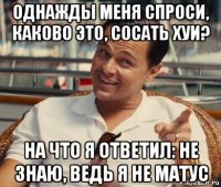 однажды меня спроси, каково это, сосать хуи? на что я ответил: не знаю, ведь я не матус