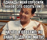 однажды меня спросили, каково это, сосать хуи? на что я ответил: не знаю, ведь я не матус