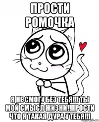 прости ромочка я не смогу без тебя!!! ты мой смысл жизни!!прости что я такая дура у тебя!!!