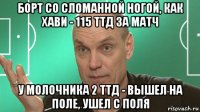 борт со сломанной ногой, как хави - 115 ттд за матч у молочника 2 ттд - вышел на поле, ушел с поля