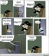 Что те надо? Дай презик) Нет! Ну мне надо. Нет!!! Ну сука, дай! Я все маме раскажу! Педик, какойта!