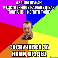 срочно шукаю родствєнніків на мальдівах, тайланді , в египті тоже соскучився за ними, піздец