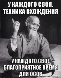 у каждого своя, техника вхождения у каждого своё благоприятное время для осов