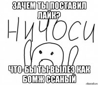 зачем ты поставил лайк? что-бы ты вылез как бомж ссаный