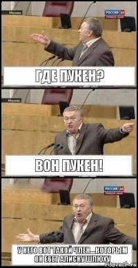 где пукен? вон пукен! у него вот такой член....которым он е6ет алиску шлюху