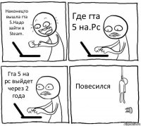 Наконецто вышла гта 5.Надо зайти в Steam. Где гта 5 на.Pc Гта 5 на pc выйдет через 2 года Повесился