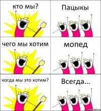 кто мы? Пацыкы чего мы хотим мопед когда мы это хотим? Всегда...