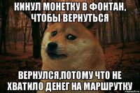 кинул монетку в фонтан, чтобы вернуться вернулся,потому что не хватило денег на маршрутку