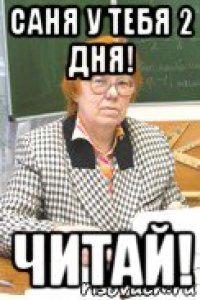 саня у тебя 2 дня! читай!