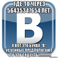 где-то через 56435347654 лет: а вот это буква "в" усченные предпологают что это соц.сеть1!!!!!!!!!!