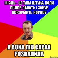 жізнь - це така штука, коли пішов сапать і забув покормить корову а вона пів сарая розвалила