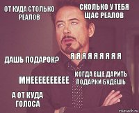 от куда столько реалов сколько у тебя щас реалов дашь подарок? а от куда голоса когда еще дарить подарки будешь я я я я я я я я я мнееееееееее   