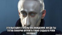  это высшая ступень наслаждения, когда ты готов покорно вручить свою судьбу в руки хозяина