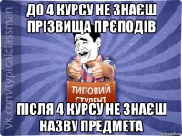 до 4 курсу не знаєш прізвища прєподів після 4 курсу не знаєш назву предмета
