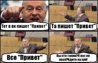 Тот в вк пишет "Привет" Та пишет "Привет" Все "Привет" Вы кто такие?Я вас не звал?Идите на хуй!