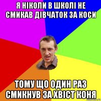 я ніколи в школі не смикав дівчаток за коси тому що один раз смикнув за хвіст коня