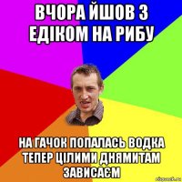 вчора йшов з едіком на рибу на гачок попалась водка тепер цілими днямитам зависаєм