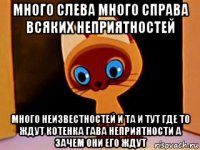 много слева много справа всяких неприятностей много неизвестностей и та и тут где то ждут котенка гава неприятности а зачем они его ждут