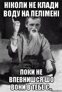 ніколи не клади воду на пелімені поки не впевнишся шо вони в тебе є..