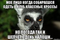 мое лицо когда собираешся одеть в клуб классные кроссы но погода так и шепчет,одень калоши...