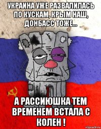 украина уже развалилась по кускам, крым наш, донбасс тоже... а рассиюшка тем временем встала с колен !