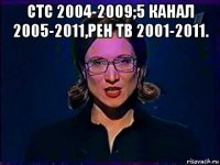 стс 2004-2009;5 канал 2005-2011,рен тв 2001-2011. 