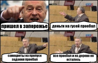 пришел в запорожье деньги на гусей проебал самоцветы на пропуск задания проебал все проебал и на дерево не осталось