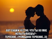  -вот скажи честно, что ты ко мне испытываешь? - терпение...громадное терпение...)))