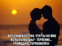  - вот скажи честно, что ты ко мне испытываешь? - терпение... громадное терпение!!!)))