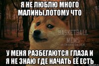 я не люблю много малины,потому что у меня разбегаются глаза и я не знаю где начать её есть