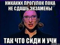 никаких прогулок пока не сдашь экзамены так что сиди и учи