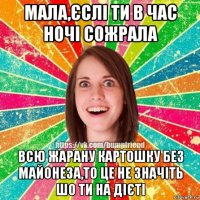 мала,єслі ти в час ночі сожрала всю жарану картошку без майонеза,то це не значіть шо ти на дієті