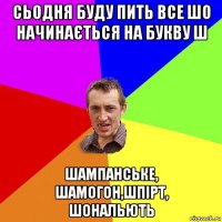 сьодня буду пить все шо начинається на букву ш шампанське, шамогон,шпірт, шональють