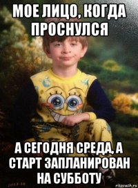 мое лицо, когда проснулся а сегодня среда, а старт запланирован на субботу