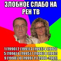 злобное слабо на рен тв 1 (1990) 2 (1991) 3 (1992) 4 (1993) 5 (1994) 6 (1995) 7 (1996) 8 (1997) 9 (1998) 10 (1999) 11 (2000-2001)