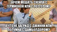 зачем мешать снейпа с гермионой или с поттером? а что не хагрид с джинни или полумна с дамболдором?