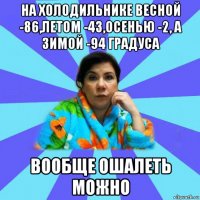 на холодильнике весной -86,летом -43,осенью -2, а зимой -94 градуса вообще ошалеть можно