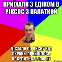 приїхали з едіком в ріксос з палаткой дістали по писку від охрани, прийшлось поселиться в парку